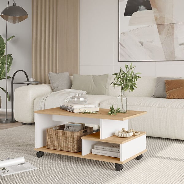 HABITAT ET JARDIN - Table basse en bois "MIN9" - 90 x 51 x 42 cm - Blanc - large