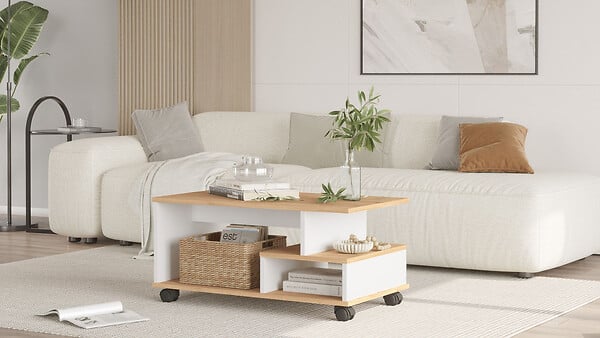 HABITAT ET JARDIN - Table basse en bois "MIN9" - 90 x 51 x 42 cm - Blanc - large