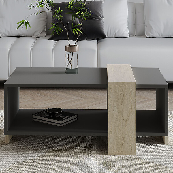HABITAT ET JARDIN - Table basse en bois "Meleni" - 90 x 49 x 40 cm - Gris anthracite - large