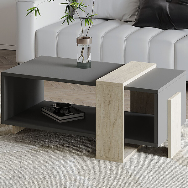 HABITAT ET JARDIN - Table basse en bois "Meleni" - 90 x 49 x 40 cm - Gris anthracite - large