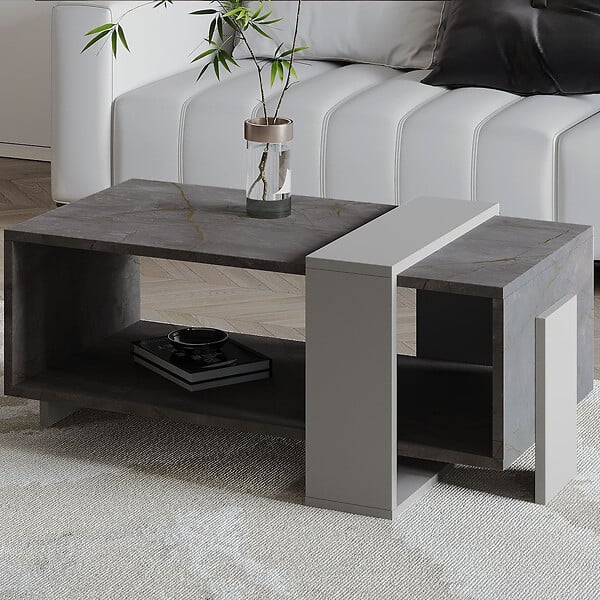 HABITAT ET JARDIN - Table basse en bois "Meleni" - 90 x 49 x 40 cm - Gris - large