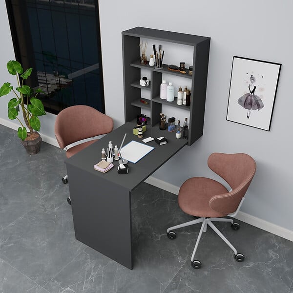 HABITAT ET JARDIN - Table de maquillage en bois "Sedir" - 90 x 59 x 74 cm - Gris anthracite - large