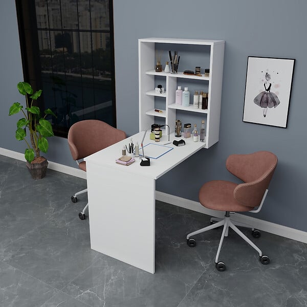 HABITAT ET JARDIN - Table de maquillage en bois "Sedir" - 90 x 59 x 74 cm - Blanc - large