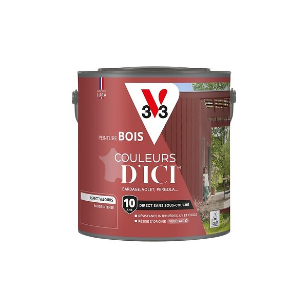 V33 PEINTURE - Peinture bois extérieur velours - Rouge Intense - 2L - large