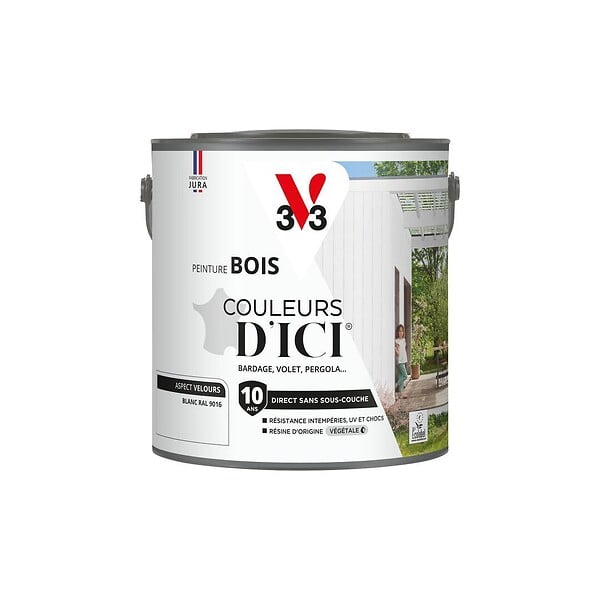 V33 PEINTURE - Peinture bois extérieur - Couleurs d'ICI Blanc - 2 L - large