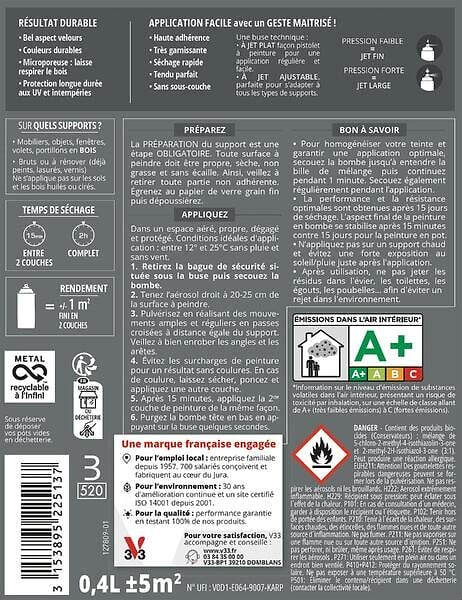 V33 PEINTURE - Bombe de peinture bois Couleurs d'ICI Blanc Ecume 0.4L - large