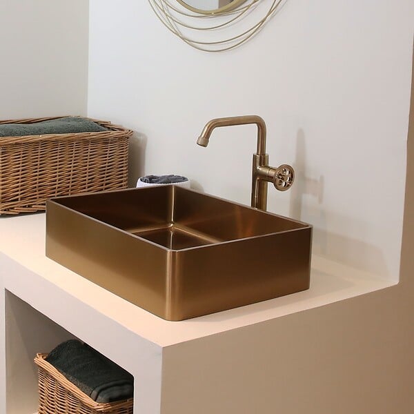 ESSEBAGNO - Luisa vasque à poser 48x37 en inox cuivre brossé - large