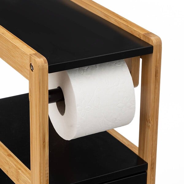 5 FIVE SIMPLY SMART - Meuble Réserve et Dérouleur de Papier WC en Bambou et Bois Blanc H 80 cm - large