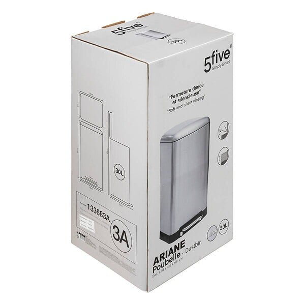 5 FIVE SIMPLY SMART - Poubelle en Métal 30 Litres Inox ouverture à pédale - large
