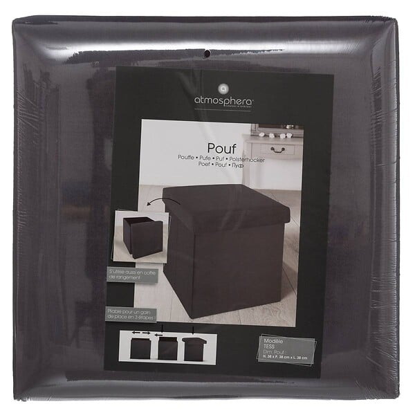 ATMOSPHERA - 2 en 1 Pouf pliant et coffre de rangement Velours Gris foncé 38 x 38 cm - large