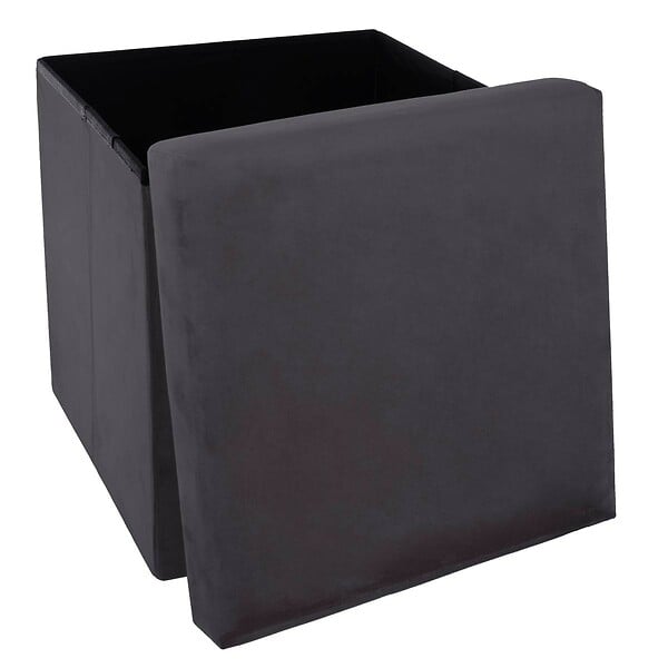 ATMOSPHERA - 2 en 1 Pouf pliant et coffre de rangement Velours Gris foncé 38 x 38 cm - large