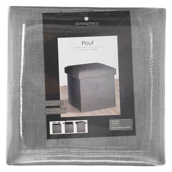 ATMOSPHERA - 2 en 1 Pouf pliant et coffre de rangement Gris clair aspect Lin 38 x 38 cm - large