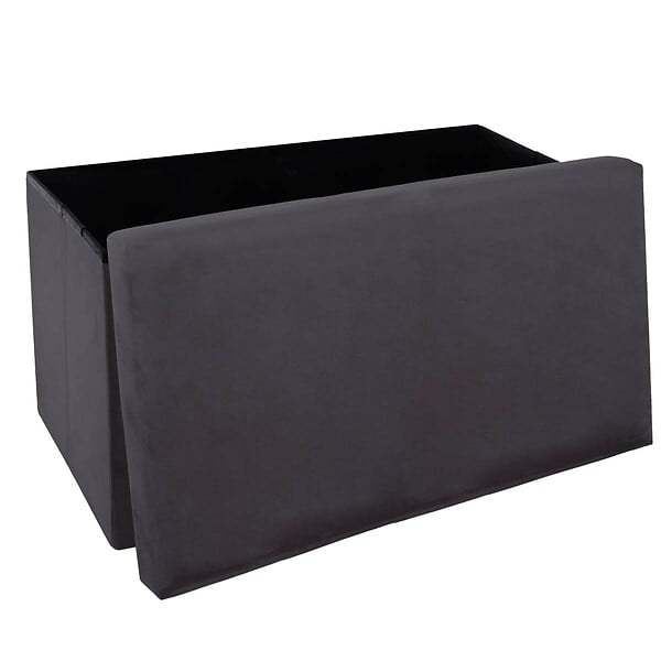 ATMOSPHERA - 2 en 1 Pouf pliant double et coffre de rangement Velours Gris foncé 76 x H 38 cm - large