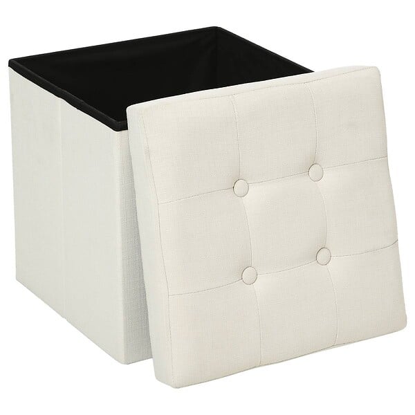 ATMOSPHERA - 2 en 1 Pouf pliant et coffre de rangement Beige aspect Lin 38 x 38 cm - large