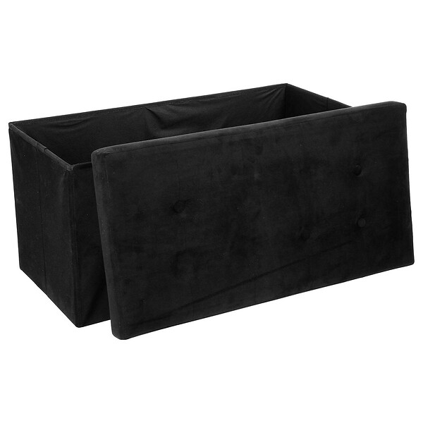 ATMOSPHERA - 2 en 1 Pouf pliant double et coffre de rangement Velours noir 76 x H 38 cm - large