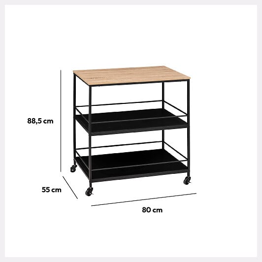 5 FIVE SIMPLY SMART - Desserte roulante grand modèle Effet chêne naturel et Métal noir L 80 cm - large