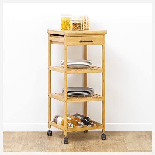 5 FIVE SIMPLY SMART - Desserte roulante de cuisine en Bambou H 90 cm - large