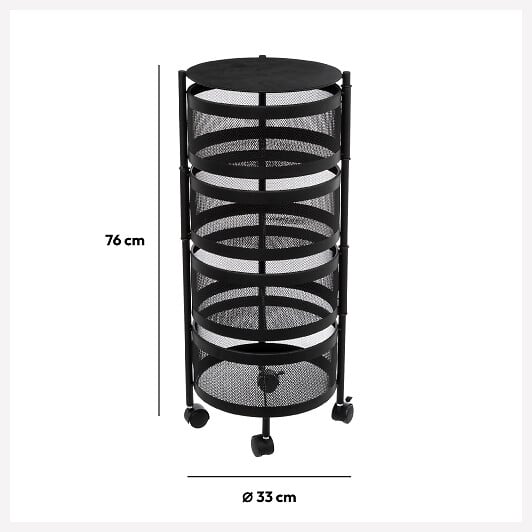 5 FIVE SIMPLY SMART - Resserre de cuisine 4 Paniers rotatifs sur roues en Métal Noir H 76 cm - large