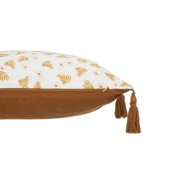 ATMOSPHERA - Coussin décoratif Blanc & Cannelle avec pompons  30 x 50 cm - large