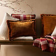 ATMOSPHERA - Coussin décoratif flanelle Jaune cumin effet fourrure 38 x 58 cm - vignette