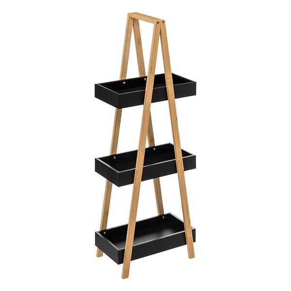 5 FIVE SIMPLY SMART - Étagère de rangement Desserte 3 niveaux en Bambou et bois Noir H 82 cm - large
