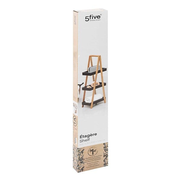 5 FIVE SIMPLY SMART - Étagère de rangement Desserte 3 niveaux en Bambou et bois Noir H 82 cm - large