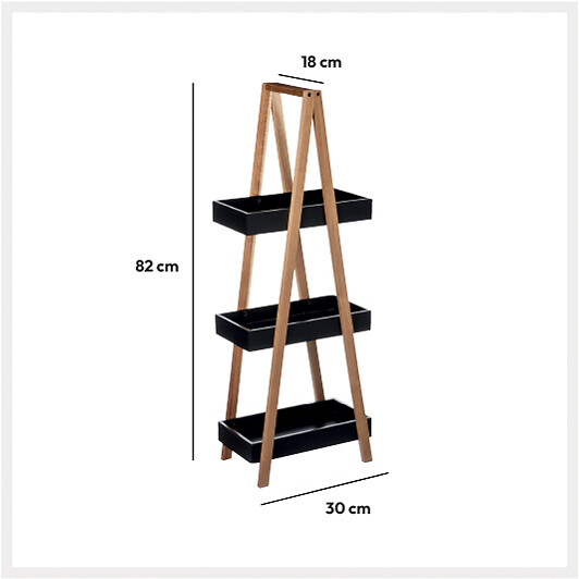 5 FIVE SIMPLY SMART - Étagère de rangement Desserte 3 niveaux en Bambou et bois Noir H 82 cm - large