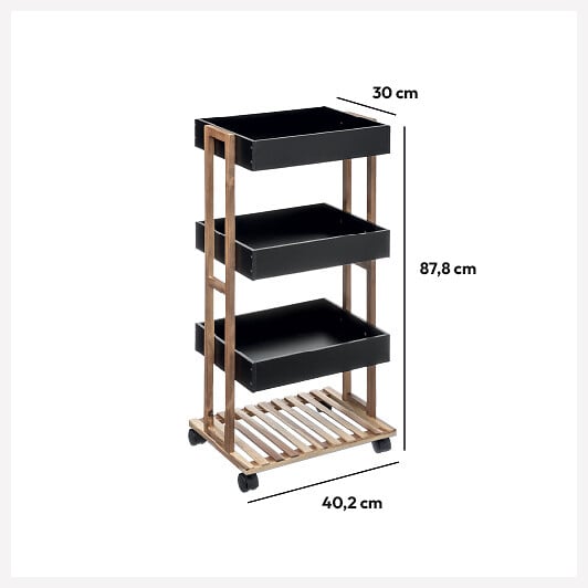 5 FIVE SIMPLY SMART - Desserte roulante 4 niveaux en Bambou et Bois Noir H 87 cm - large