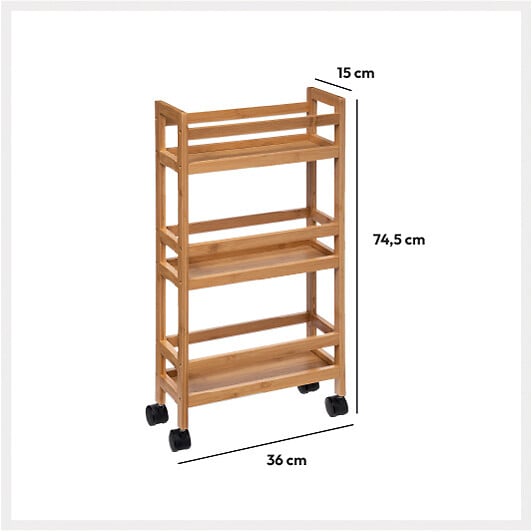 5 FIVE SIMPLY SMART - Desserte de Salle de bain sur roues 3 Niveaux en Bambou - large