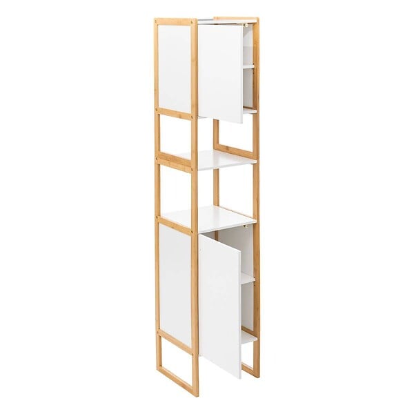 5 FIVE SIMPLY SMART - Meuble de rangement Colonne en Bambou et Bois Blanc 2 Portes H 170 cm - large
