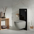 GODART - Pack WC suspendu gain de place bâti mural verre noir + cuvette sans bride gris mat corolla - vignette
