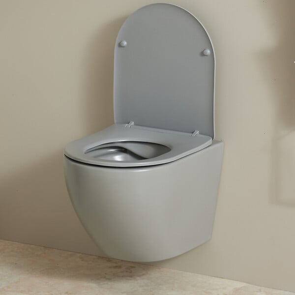 GODART - Pack WC suspendu gain de place bâti mural verre noir + cuvette sans bride gris mat corolla - large