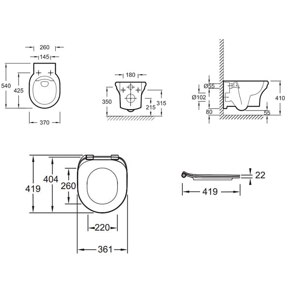 JACOB DELAFON - Cuvette WC suspendu sans bride Cléo 1889 avec abattant frein de chute extra-plat déclipsable - large