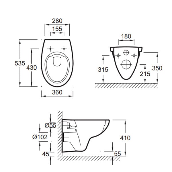 JACOB DELAFON - Cuvette WC suspendu sans bride Patio avec abattant extra-plat déclipsable - large