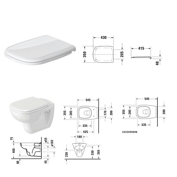 DURAVIT - Cuvette WC suspendu D-Code avec abattant - large