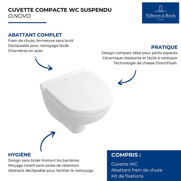VILLEROY ET BOCH - Combi Pack O.NOVO Direct Flush COMPACT - Couleur: blanc - Dimensions: 49 x 36 cm - large