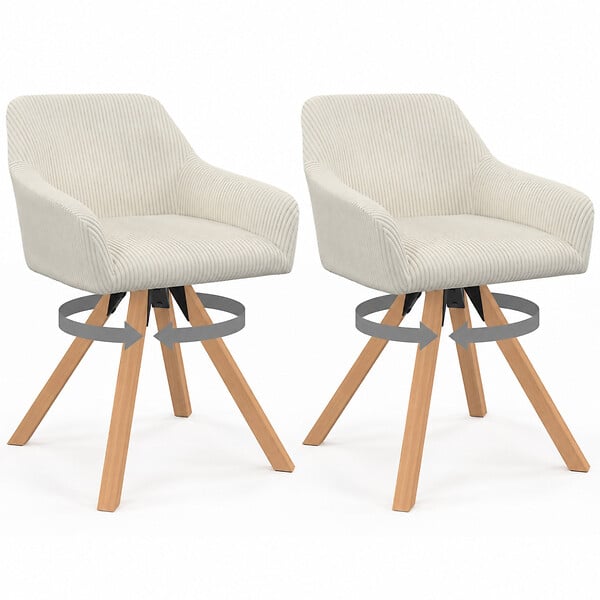 ID MARKET - Lot de 2 chaises pivotantes de salle à manger, fauteuils de table JANY en velours côtelé beige - large