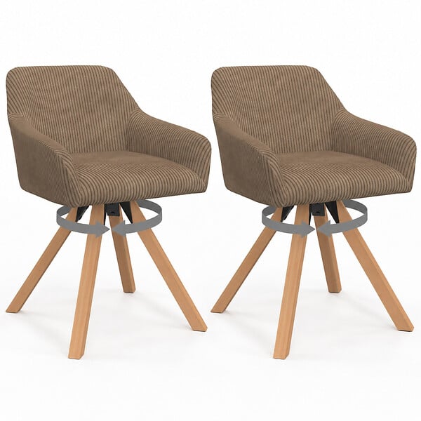 ID MARKET - Lot de 2 chaises pivotantes de salle à manger, fauteuils de table JANY en velours côtelé taupe - large
