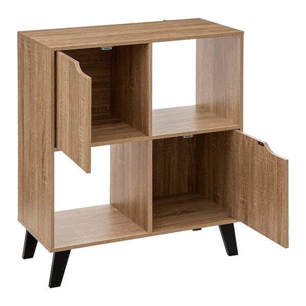 5 FIVE SIMPLY SMART - Meuble Etagère 4 Cases de rangement 2 Portes effet bois naturel H. 80 cm - large