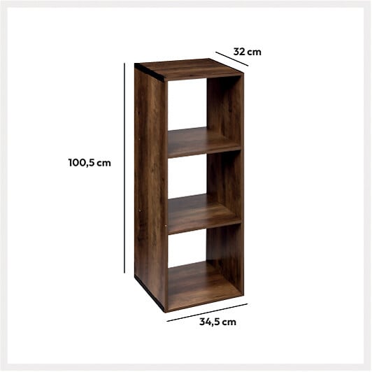 5 FIVE SIMPLY SMART - Meuble Étagère 3 cases de rangement effet bois foncé style Industriel H 100.5 cm - large