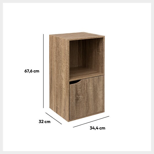 5 FIVE SIMPLY SMART - Meuble Etagère 2 Cases de rangement 1 Porte effet bois naturel H 67.6 cm - large