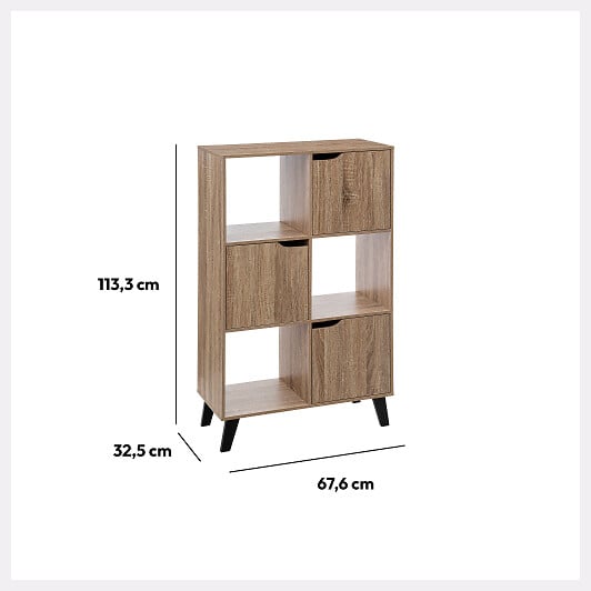 5 FIVE SIMPLY SMART - Meuble Etagère 6 Cases de rangement 3 Portes effet bois naturel H. 113.3 cm - large