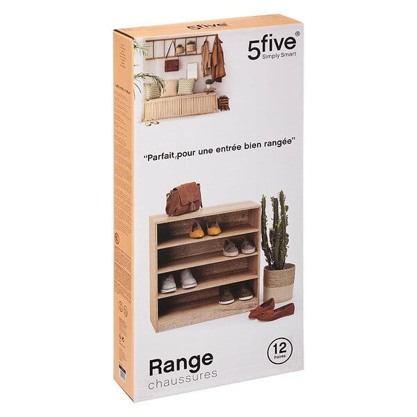 5 FIVE SIMPLY SMART - Range-chaussures en Bois Naturel 12 Paires H 68 cm - large