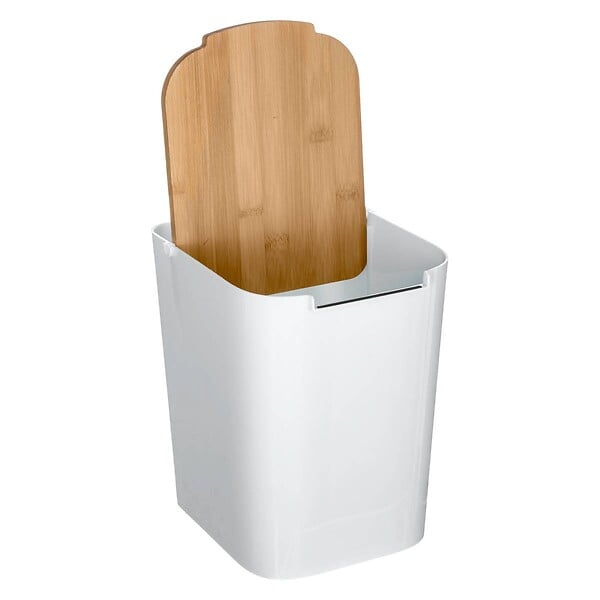 5 FIVE SIMPLY SMART - Poubelle de salle de bain Blanche 5L couvercle en Bambou - large