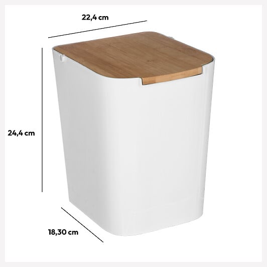 5 FIVE SIMPLY SMART - Poubelle de salle de bain Blanche 5L couvercle en Bambou - large
