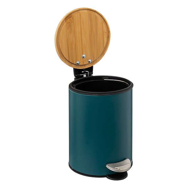 5 FIVE SIMPLY SMART - Poubelle de salle de bain en métal Bleu pétrole et couvercle en Bambou 3 L - large