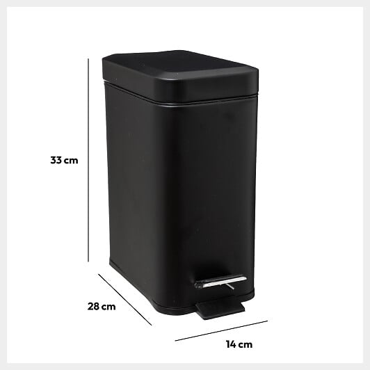5 FIVE SIMPLY SMART - Poubelle de salle de bain à pédale en métal Noir Soft Close 5 L - large