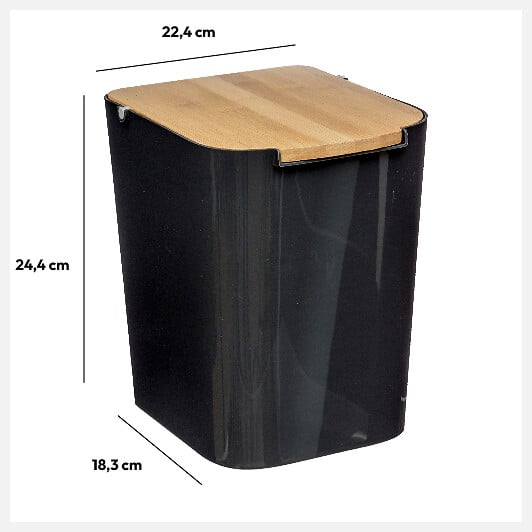 5 FIVE SIMPLY SMART - Poubelle de salle de bain Noire 5L couvercle en Bambou - large