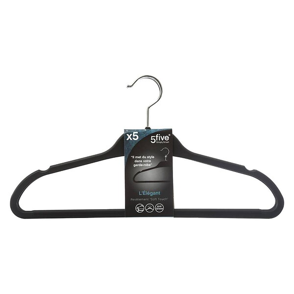 5 FIVE SIMPLY SMART - Lot de 5 Cintres Noirs avec revêtement Soft touch anti glisse - large