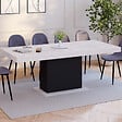 ID MARKET - Table à manger extensible rectangle EDEN 6-10 personnes plateau effet marbre blanc ALASKA et noir 160-200 cm - vignette